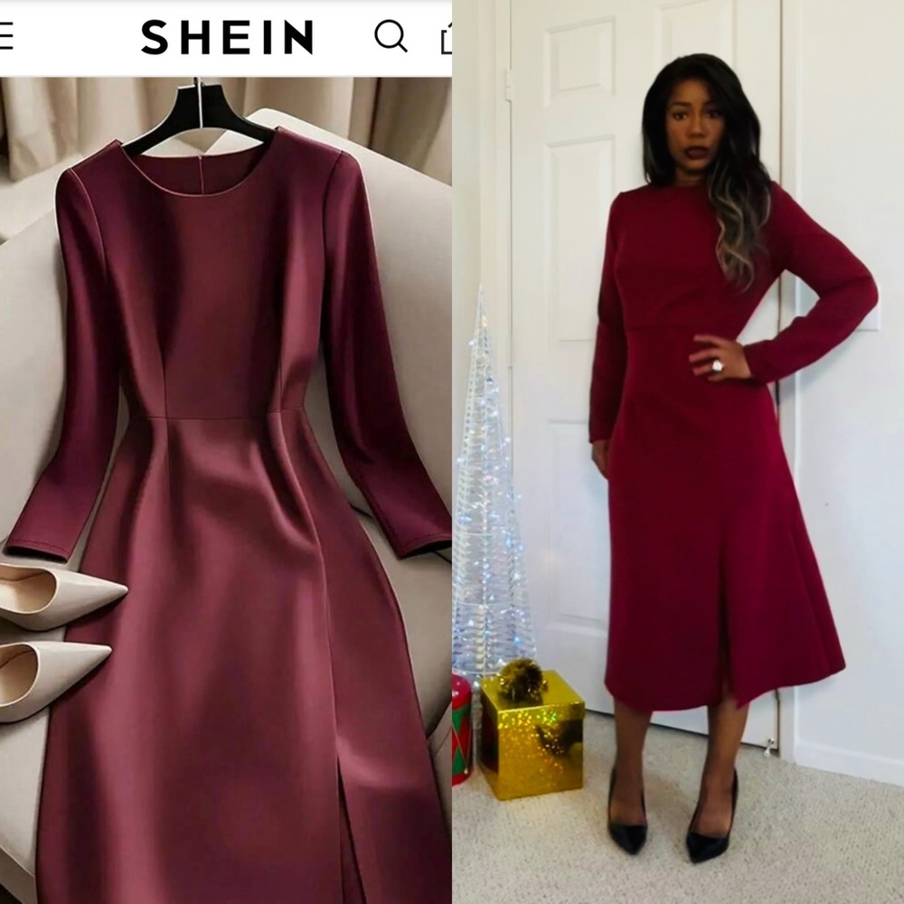 SHEIN Deep Red Long Sleeve Dress